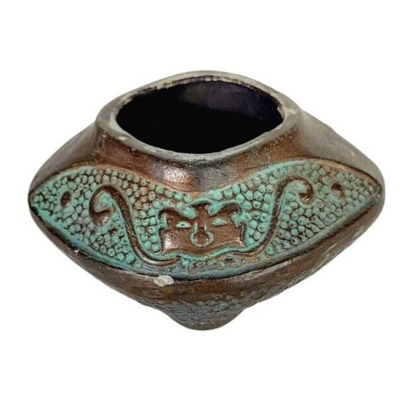 Antique Ornate Hand Crafted Temple Copper Finish Incense Burner Pottery Japan - Picture 10 of 13